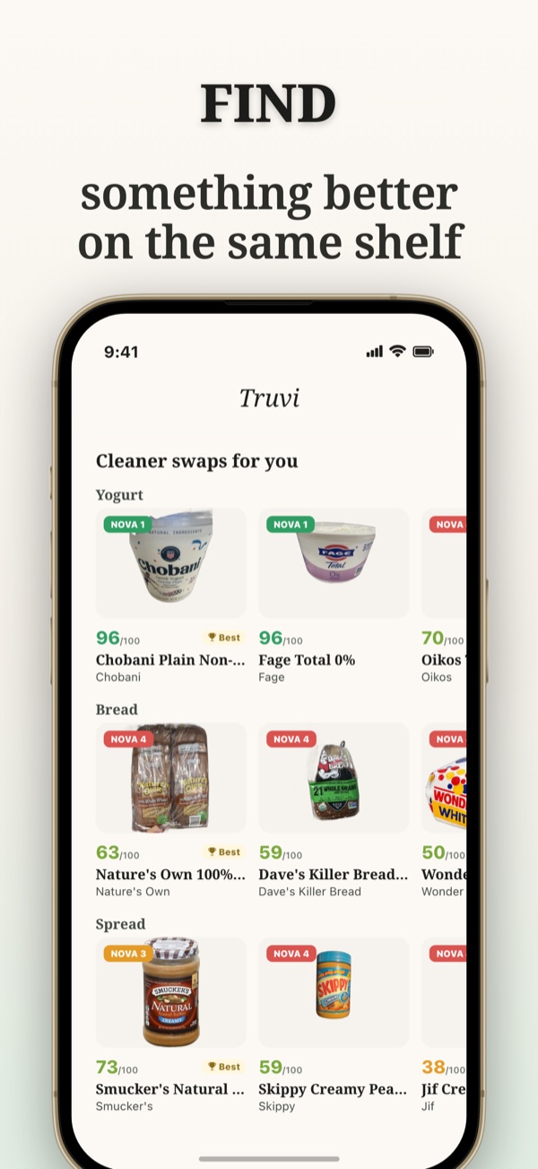 Truvi app showing better options on the same shelf